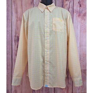 Huk Mens Yellow Check Button-Up Performance Shirt Medium